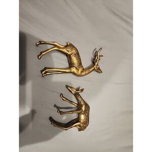 Vintage Mid Century Solid Brass Buck And Doe Deer Figurines Roughly 6" Tall